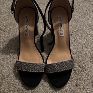Black and Gray Strappy High Heel Sandals - Women